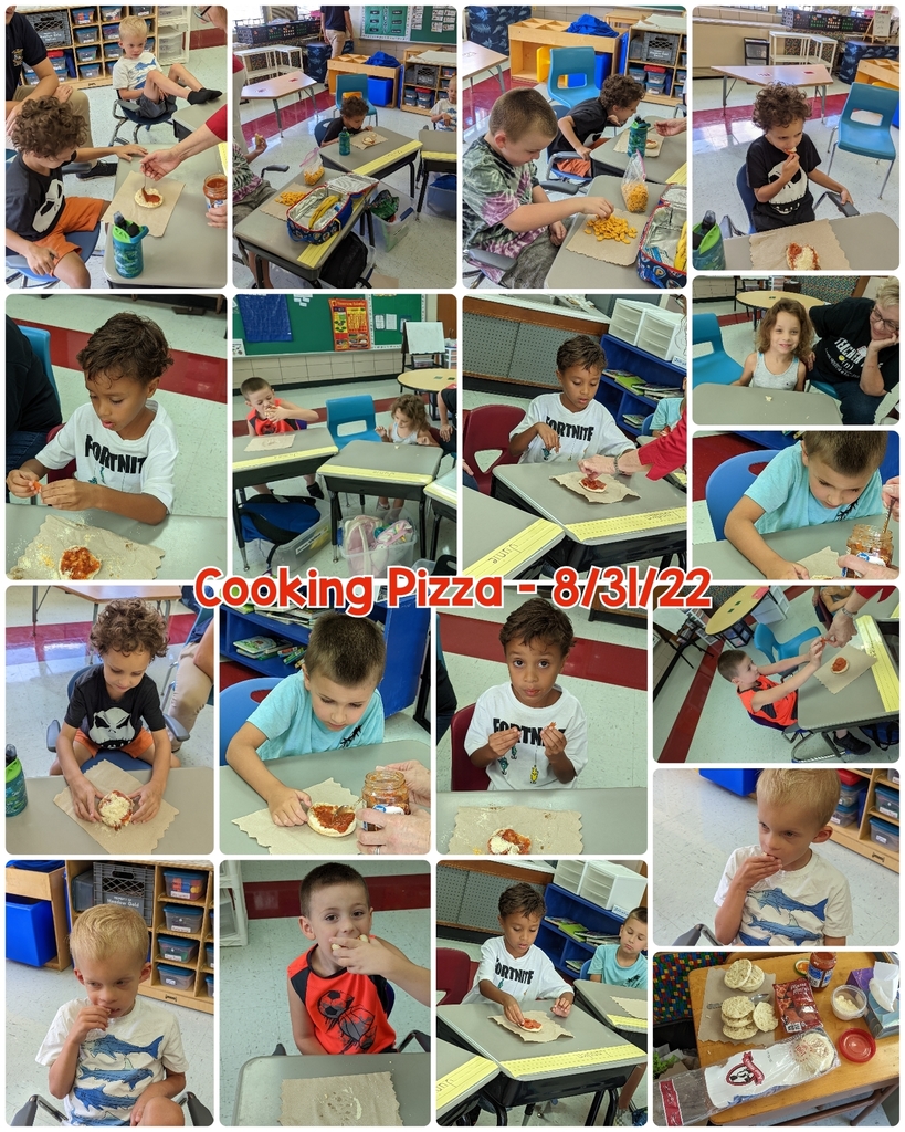 Ms. Wagner's class making pizza snacks.  